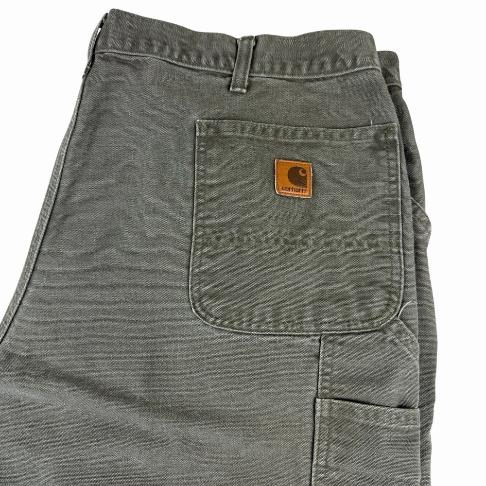 Carhartt Carpenter Duck Pants Canvas Original Dungaree Green 42/43x29 B11 MOS - Picture 2 of 7